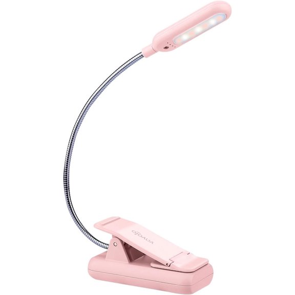 YANTONG Rechargeable Book Light, Blue Light Blocking, Amber 1600K Clip On Reading Light, Eye Care 7 LEDs Kids Book Light for Reading in Bed with Power Indicator for Bookworms (Pink)