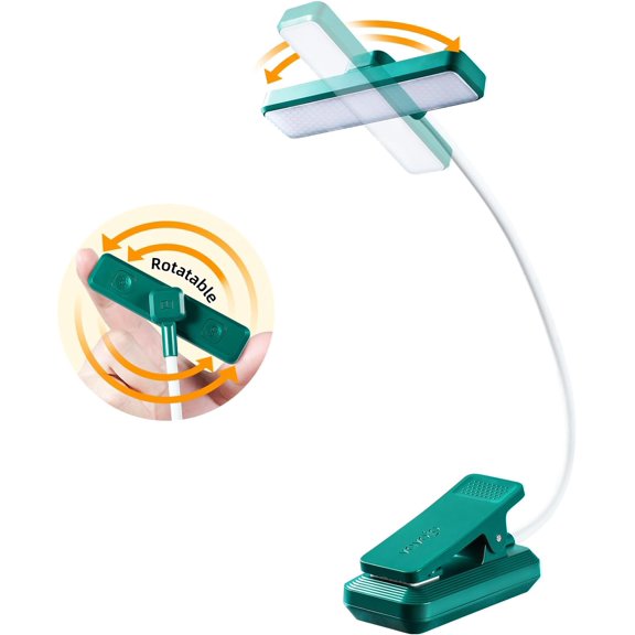 YANTONG Rechargeable Book Light Rotatable24 LEDs Reading Light, 3-Color & 9-Brightness Book Lamp, Eye Cared 120Hrs Runtime Lightweight Clip on Led Light for Book Lovers (Green)