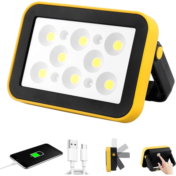 YANTONG Rechargeable Flood Light with Tripod Hole, Portable COB Work Light Battery Operated, LED Work Lights Waterproof 180 Rotate for Job Site Garage Camping Car Repair, Gifts for Men