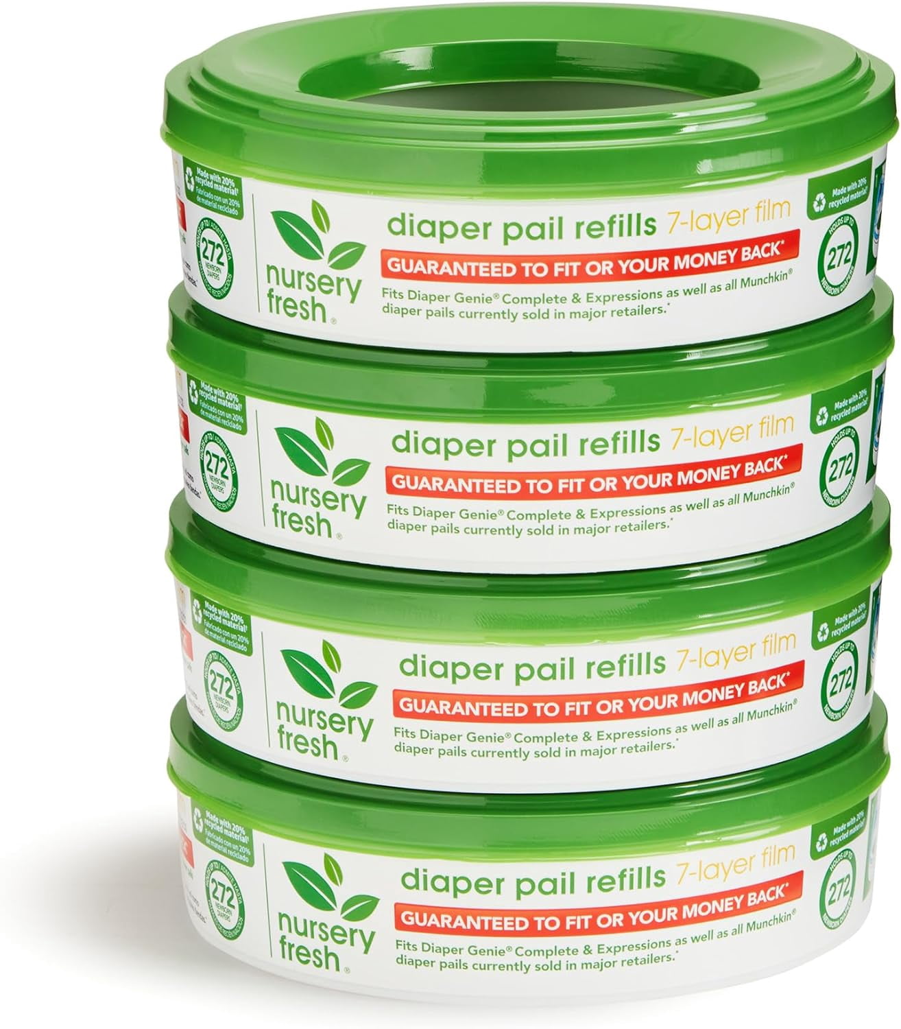 YANTONG® Refill Rings for Diaper Genie® and Munchkin® Diaper Pails, Holds up to 1,088 Newborn Diapers, 4 Pack
