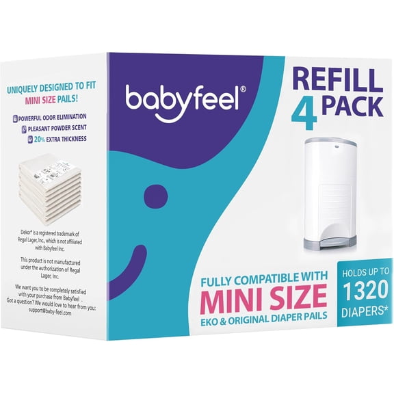 YANTONG Refills Compatible with DEKOR MINI Diaper Pails | 4 Pack | Exclusive 20% Extra Thickness | Diaper Pail Refills with Powerful Odor Elimination | Powder Scent | Holds up to 1320 Diapers