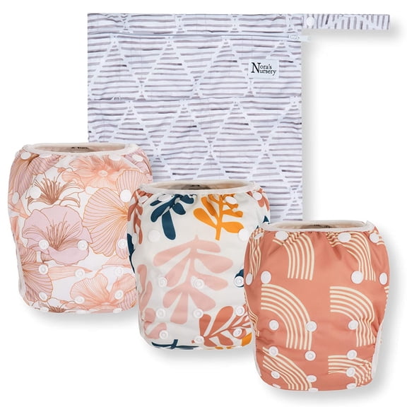 YANTONG Reusable Swim Diapers and Wet Bag - One Size Fully Adjustable - Tropical 3 Pack with Wet Bag