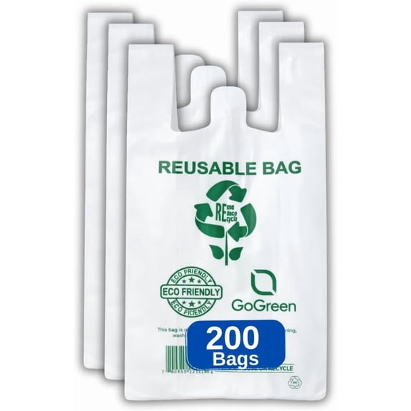 YANTONG Reusable White PP Non-Woven Bags - 200 Pack Bulk - 12 x 7 x 22 - 45 GSM Durable Shopping Bags for Grocery, Retail & Markets - WHT12722PPNWRB45