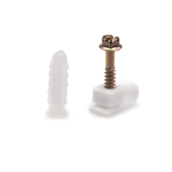 YANTONG Ribbed Plastic Conical Wall Anchors and Cable Screw Clips for Stucco, Brick, Concrete, Drywall, and Similar Siding Materials - Kit of 50 Screw Clips and 50 Anchors, White