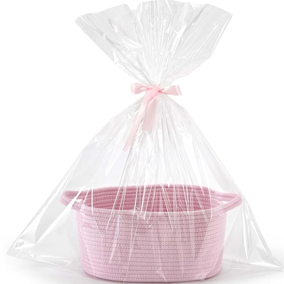 YANTONG Small Gift Basket with Gift Wrap Cellophane Bag and Ribbons, Gift Baskets for Christmas Thanksgiving Birthday Baby Shower Raffle Burr, - Rope Decorative Storage Organizer Container