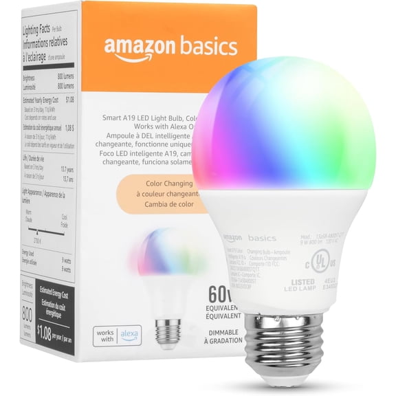YANTONG Smart A19 LED Light Bulb, Color Changing, 9W (60W Equivalent), 800LM, Works with Alexa Only, WiFi 2.4 GHz, No Hub Required, Mood Lighting, Energy Efficient, 1-Pack