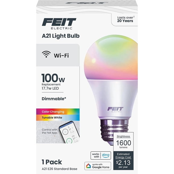 YANTONG Smart Bulb, 100W Equivalent Color Changing and Tunable White, 2.4Ghz Wifi light bulb, No Hub Needed, Works with Alexa and Google Assistant, High CRI Dimmable LED OM100/RGBW/CA/AG, 1 Pack