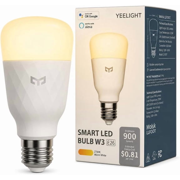 YANTONG Smart Light Bulbs, 2700K Warm White Dimmable LED Light Bulb 60W Equivalent, 900LM, E26, Timing Function, WiFi & Bluetooth LED Bulbs, APP Control Work with Alexa and Google Assistant, 1 Pack