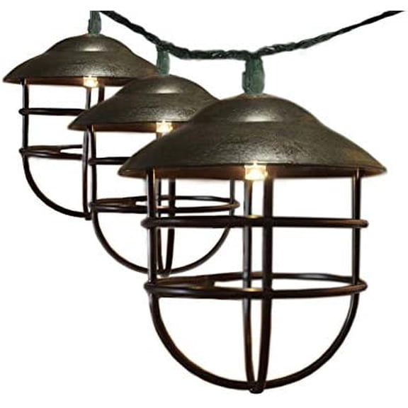 YANTONG String Lights for Patio Metal Cage with Vintage Style Connectable Brown Lantern Pendant Lighting for Thanksgiving Christmas Lights for Tree Branches Outdoor Garden 10 Bulbs 7.1ft (Plug in)