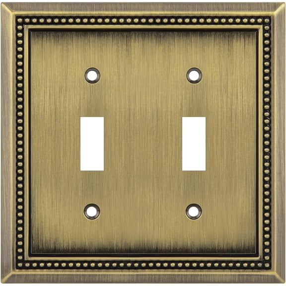 YANTONG Sunken Pearls Heavy Duty Decorative Wall Plate Switch Plate Outlet Cover (Double Toggle, Antique Brass)