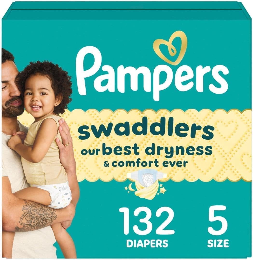 YANTONG Swaddlers Diapers, Size 5 (20-37 lbs), 132 Count, Absorbent, Keeps Baby Dry and Comfortable, Skin Safe Disposable Baby Diaper (Packaging May Vary)