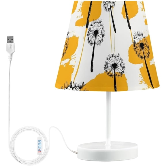 YANTONG Table Lamp Dandelion Yellow Flower Bedside Lamp for Bedroom LED Nightstand Desk Lamp with USB Port, 3 Way Temperatures