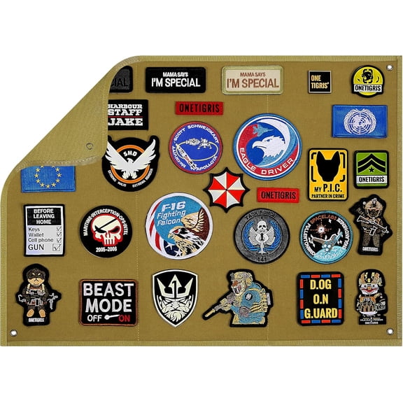 YANTONG Tactical Patch Display, 22"x17.7" Funny Foldable Patches Panel Holder Board for Military Army Combat Morale Uniform, Hook & Loop Emblems - Tan