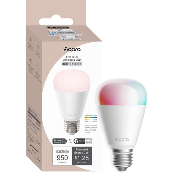 YANTONG Thread/Zigbee Smart LED Light Bulb T2 E26, Tunable White (2000K-9000K), RGB Color Changing Light Bulb with 16 Million Colors, 75W Equivalent, Matter, Works with HomeKit, Alexa, Google