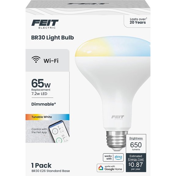 YANTONG Tunable White Smart LED BR30 Bulb, WiFi 2.4GHz, Alexa & Google Home Compatible, App Controlled Dimmable Light, E26 Base, Scheduling, for Recessed & Track Lighting, BR30/CCT/CA/AG