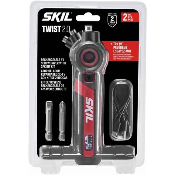 YANTONG Twist 2.0 Rechargeable 4V Screwdriver with Pivoting Head, Torque Setting, USB-C Charging Cable & 2PC Bit Set-SD5619-01