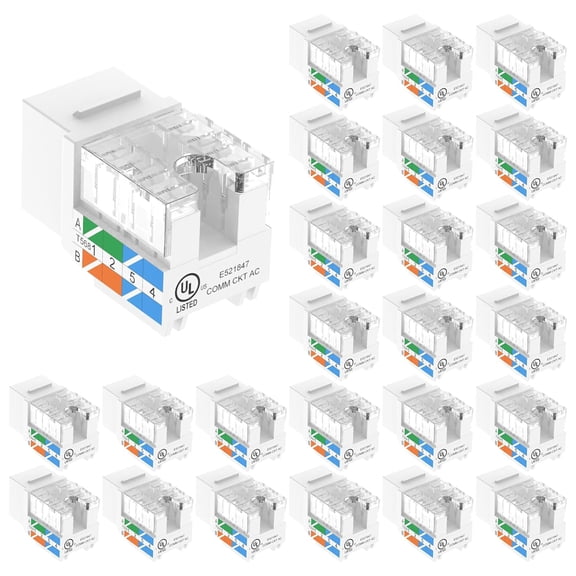 YANTONG UL Listed 10Gbps Cat6 Keystone Jack Insert 25-Pack, 90 Degree Punch Down RJ45 Keystone Jack Adapter Slim Profile for Patch Panel and Wall Plate
