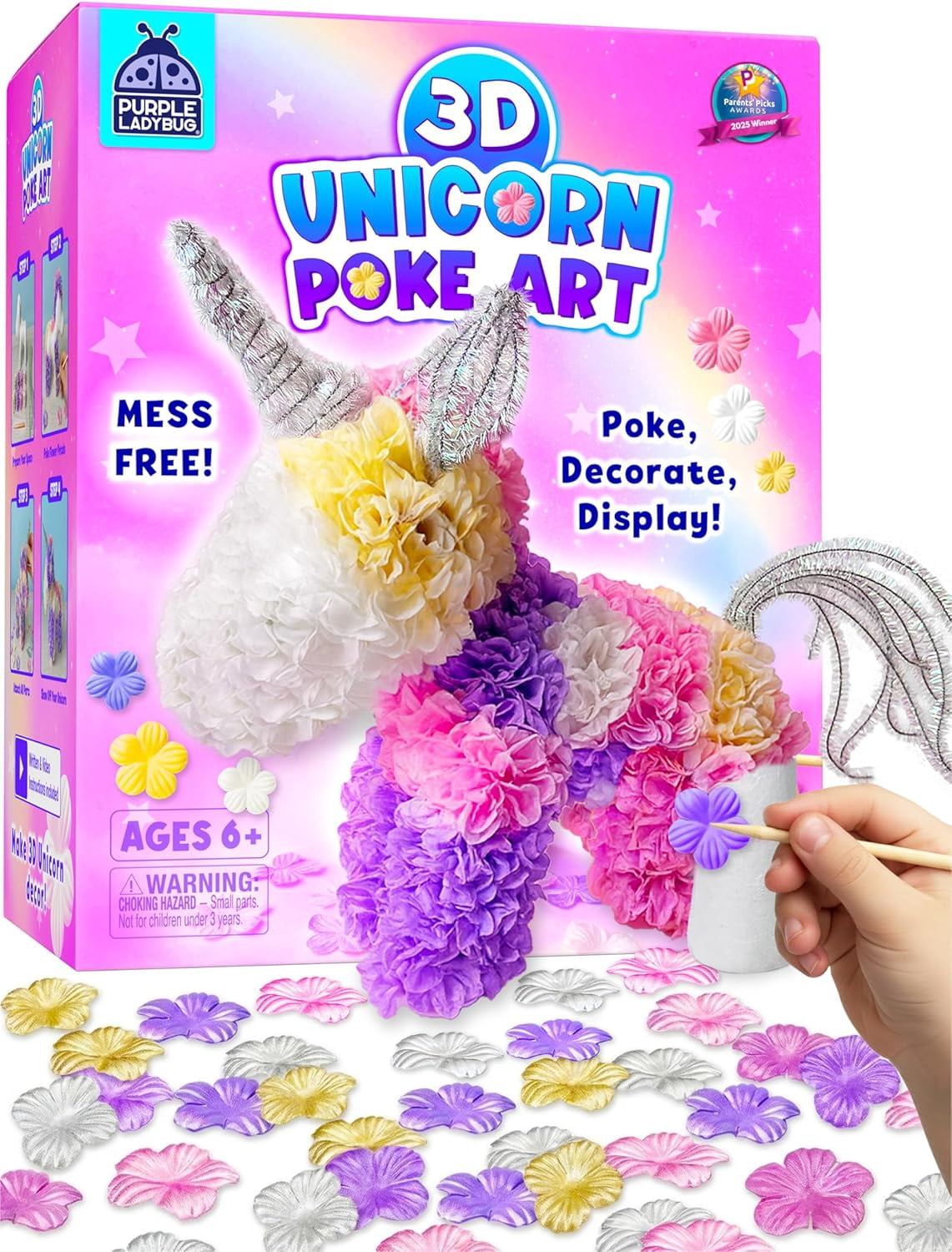 YANTONG Unicorn Poke Art Kit - 3D DIY Foam Figurine Craft Set, Mess-Free Floral Decorating Toy, Creative Art Activity for Kids Ages 4-10 - Giftable Craft Kit for Girls
