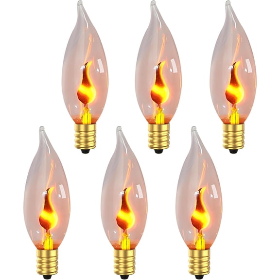 YANTONG Upgraded Flame Light Bulbs, E12 Candelabra Small Base, Clear Glass Flickering Fire Bulb for Halloween Christmas Party Porch Indoor & Outdoor Home Decoration, 6 Pack