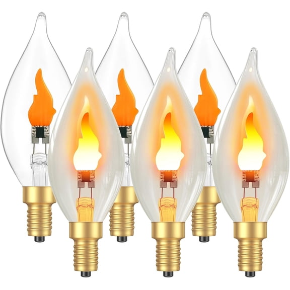 YANTONG Upgraded Flame Light Bulbs, E12 Chandelier Base Candelabra Flickering Fire Light Bulb, Clear Candle Light for Halloween Christmas Party Porch Indoor Outdoor Home Decorations - C35/6 Pack