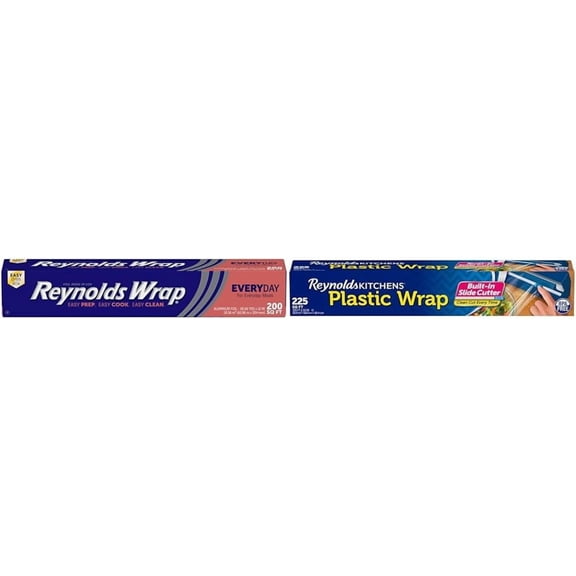 YANTONG Wrap Aluminum Foil 200 Sq Ft + YANTONG Kitchens Quick Cut Plastic Wrap, 225 Sq Ft Bundle