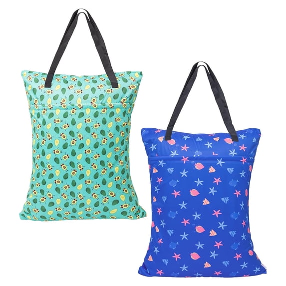 YANTONGBABY 2 Pack Large Wet Dry Bag Waterproof Hanging Cloth Diaper with Double Zippered Pockets 25x18 inches (Avocados and starfish)