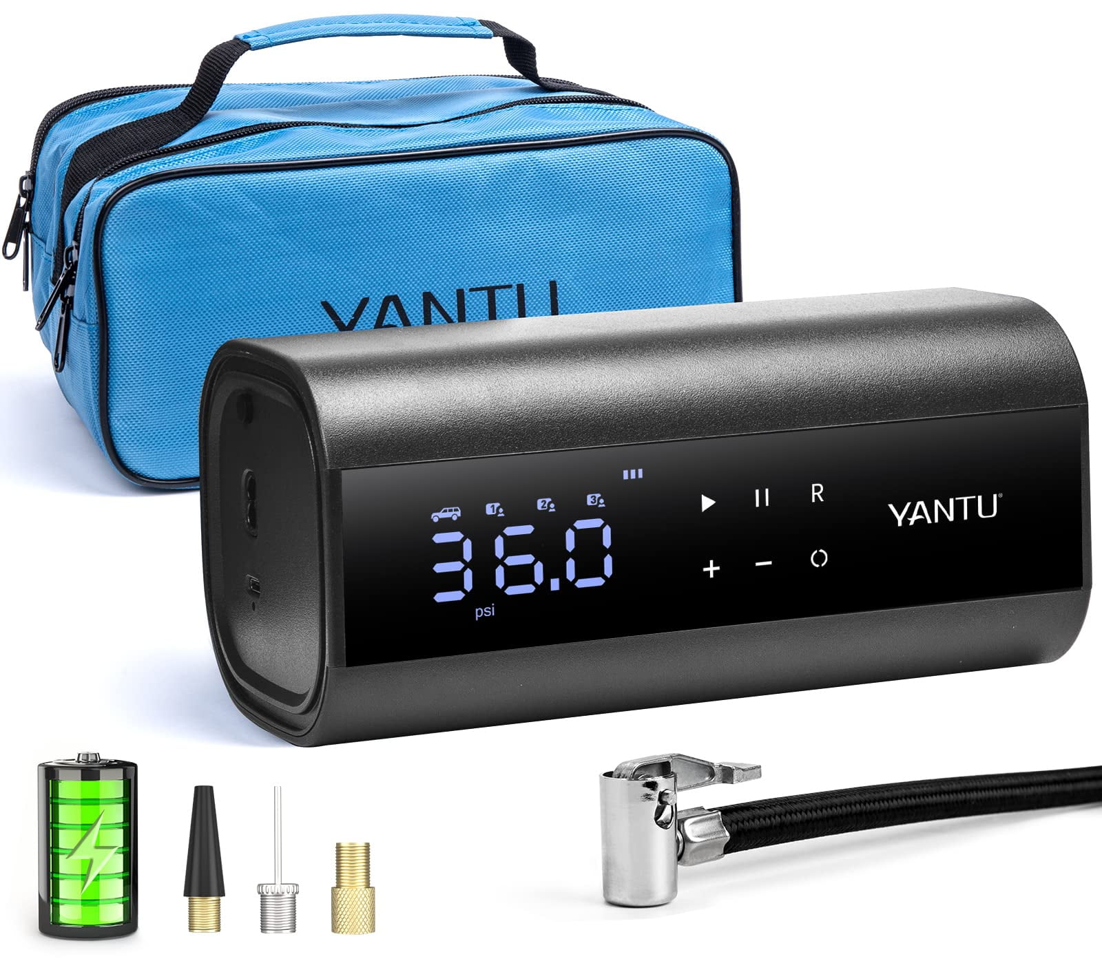 YANTU Cordless Tire Inflator Portable Air Compressor Air Pump For Car Tires,Tire Pump Battery Powered, Dual Cylinder 2X Inflation,tire pressure gauge with 8.3Inch Digital Screen for bicycle/Pickup/SUV