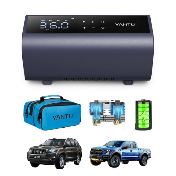YANTU Cordless Tire Inflator Tire Pump Battery Powered, Dual Cylinder 2X Inflation,tire pressure gauge with 8.3Inch Digital Screen Portable Air Compressor Air Pump For Car Tires
