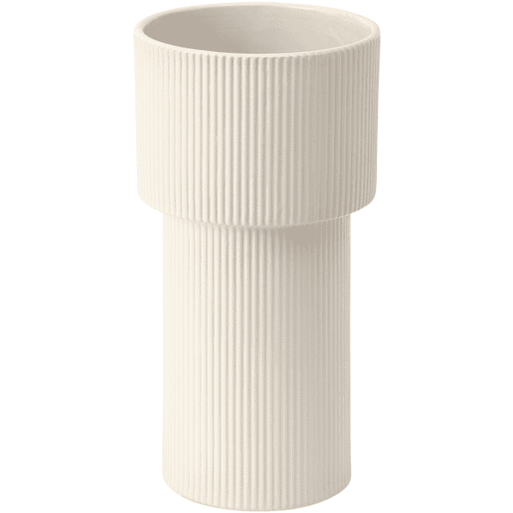 White Ceramic Flower Vase, Large Ceramic Vase, Decorative Vase, Boho Vase, Modern Vase, Ribbed Vase, Pampas Grass Vase for Decor, Living Room, Office, Mantel, Shelf, Dinning Table, 10.6 Inches