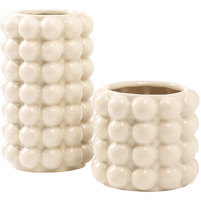 YANWE1 Set of 2 White Ceramic Vases, Farmhouse Decor, Bubble Vases for ...