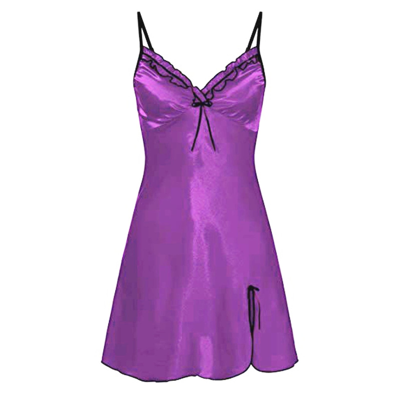 YOKIUYI Women's Satin Slip Silk Bow Solid Color Sexy Sleepwear Lingerie ...