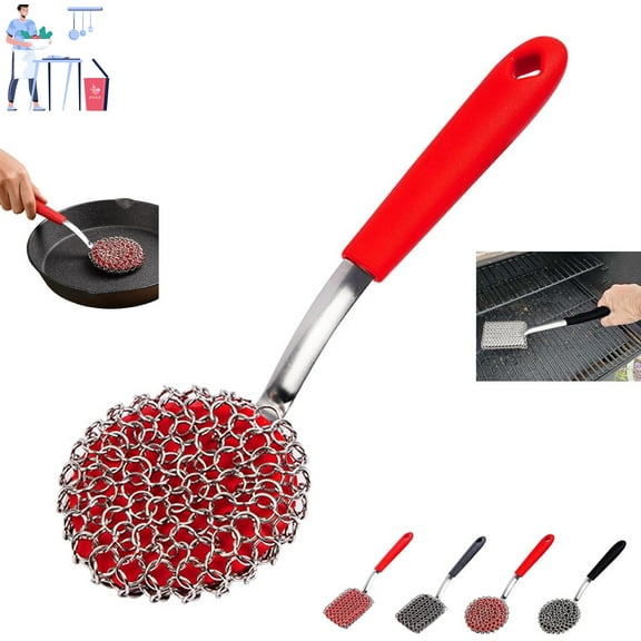 YANYI Chainmail Grill Scrubber, Chain Mail Grill Scrubber Cast Iron, 3-in-1 Chainmail Grill Cleaner Brush, Bristle-Free Dual Function Heavy-Duty Brush, Stainless Steel Steam Cleaner