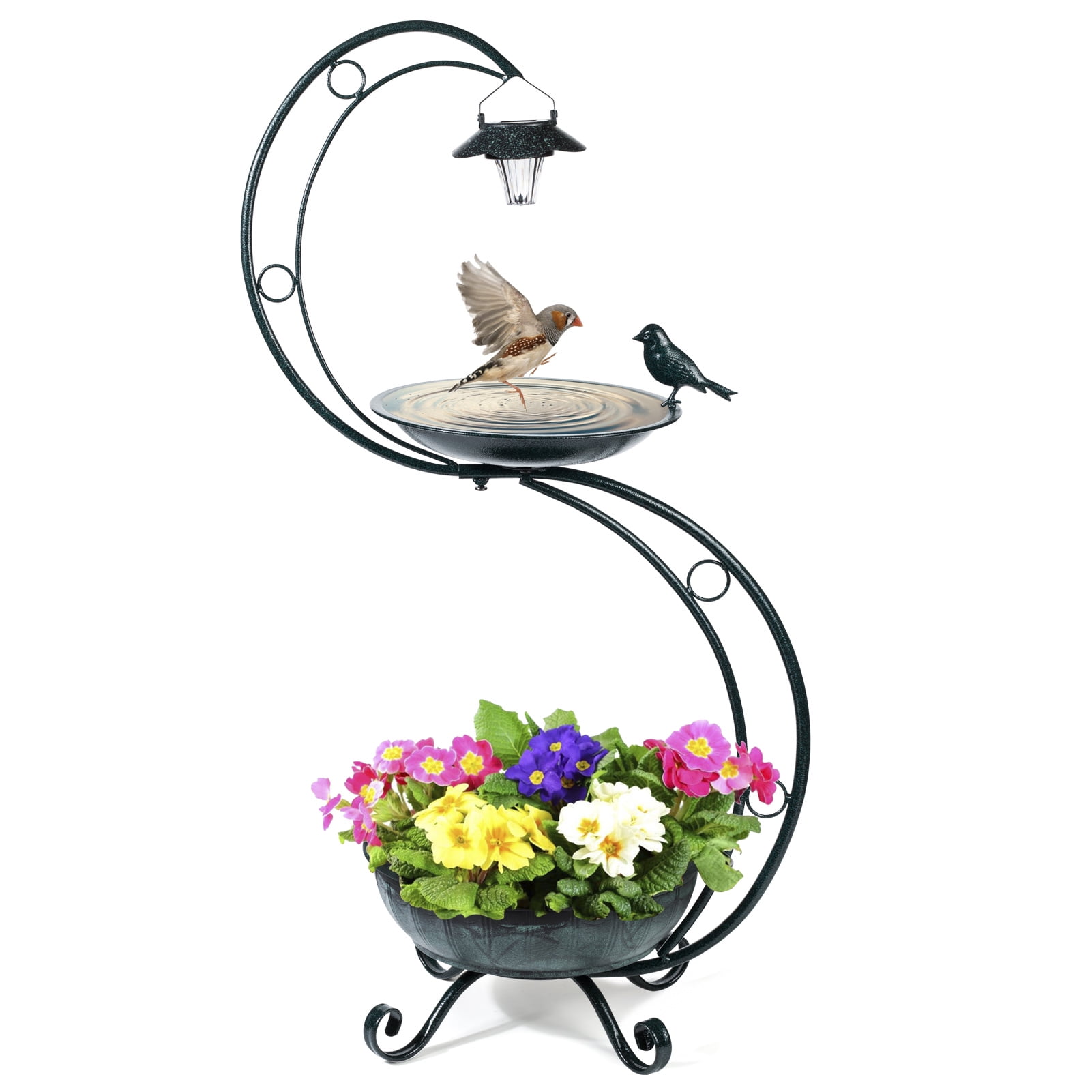 "YANZ Outdoor Solar Bird Bath, 35.5"" Height, Metal, Weather Resistant, Decorative Bronz Green
