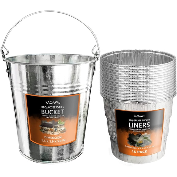 YAOAWE 15-Pack Grease Liners with Drip Bucket, Fit for Trae-ger, Pit Boss, Oklahoma Joe's, Z Grills, Green Mountain & More Wood Pellet Grills