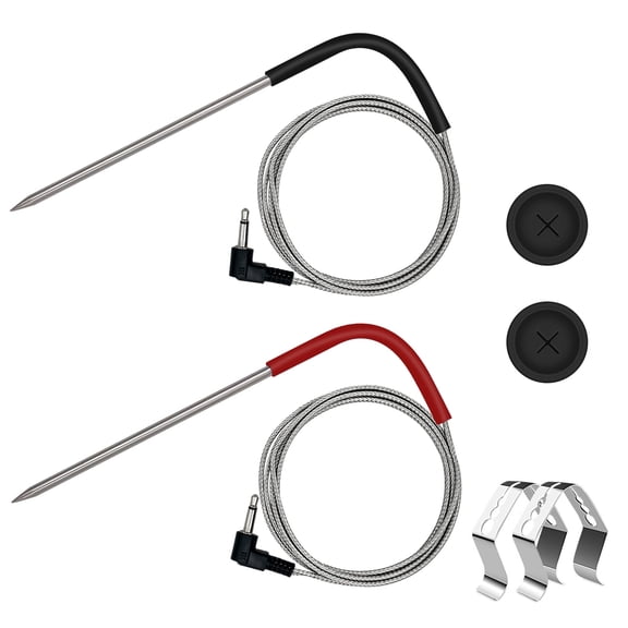YAOAWE 2-Pack Meat Probe Replacement for Pit Boss Pellet Grills and Smokers, 3.5mm Temperature Probe for PitBoss, with Probe Grommets and Probe Clips