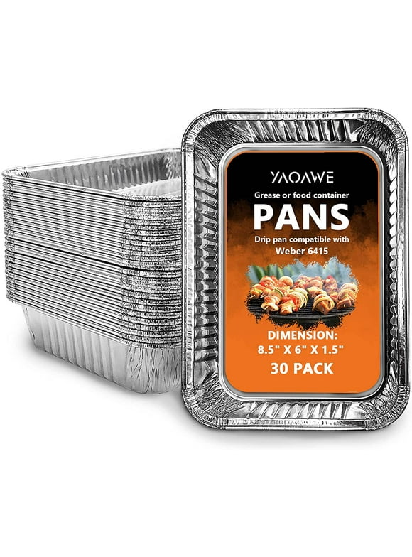 YAOAWE 30-Pack 6415 Drip Pans Compatible with Weber Spirit/Genesis/Q Series Grills, Disposable Aluminum Foil Grease Trays, 8.5" x 6"