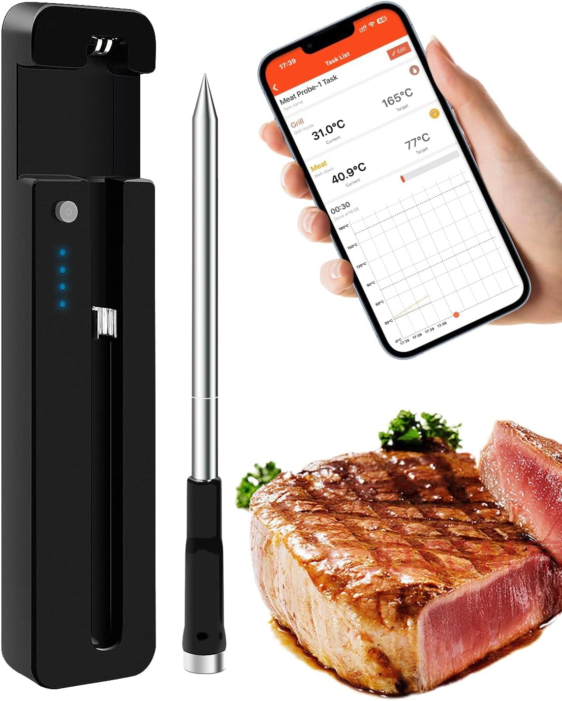 YAOAWE Wireless Smart Meat Thermometer Probe, Bluetooth Meat