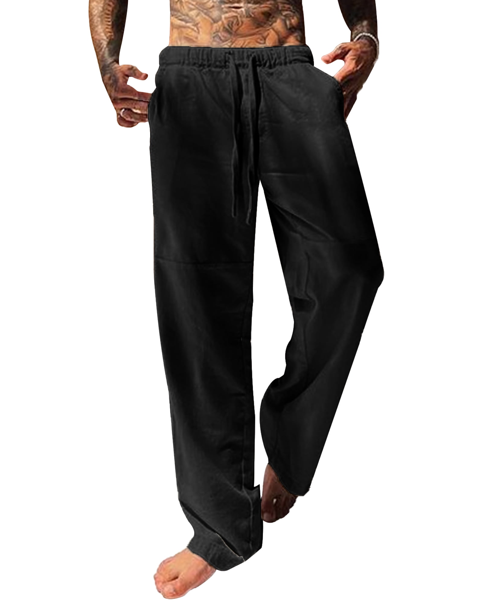 Elastic Waist Linen Pants | Black