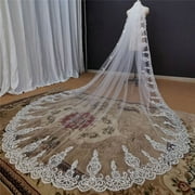 YAOLAN Bridal Ivory Wedding Veil 197" Lace Appliques Edge Cathedral Train Accessories