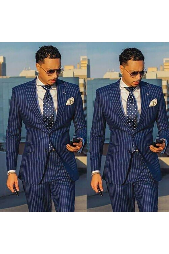 YAOLAN Men Tuxedos Men Suits Business Suits, Navy Blue, 2 Pieces