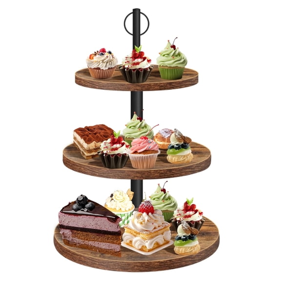 YAOYAO LAND 3 Tier Cupcake Stand,Round Cupcake Tower Stand, Rustic Dessert Table Display Set,Can Hold 50 Cupcakes, for Home Tea Party, Wedding, Farmhouse, Kitchen Decor (burlywood, 1 pcs)