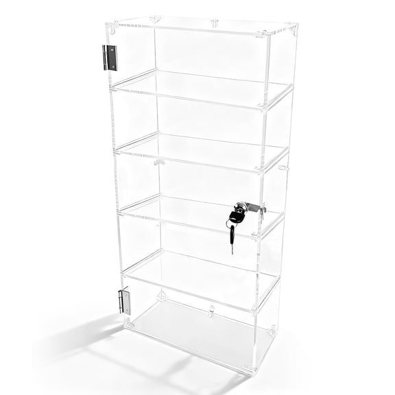YAOYAO LAND 5 Shelf Acrylic Display Case with Lock,Clear Acrylic Box,Retail Display Case for Collectibles,Used to Store Collectibles, Jewelry, valuables, etc.-Safe and Orderly