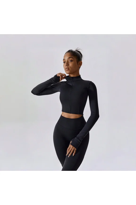 Women's 2-Piece Workout Set High Stretch Zip-Up Stand Collar Jacket and Leggings Slim Fit Activewear Tracksuit for Running Yoga