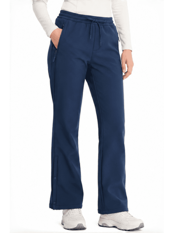 Women's Fleece Lined Hiking Pants, Stretch Softshell Bootcut Pants with Zipper Pockets for Winter