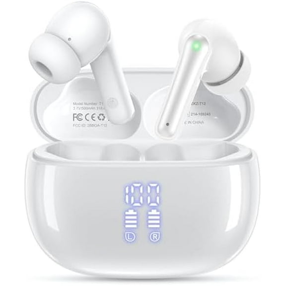 YAQ Wireless Earbuds Bluetooth Headphones, 40H Playtime Stereo IPX5 Waterproof Ear Buds, LED Power Display Cordless in-Ear Earphones with Microphone for iOS Android Cell Phone Sports
