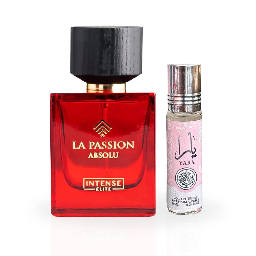 Yara Roll-On Perfume Oil CPO 10ml (0.34 oz) by Ard Al Zaafaran & La Passion Absolu for Women Eau de Parfum Spray 100ml (3.4 oz) by Intense Elite (Bundle)