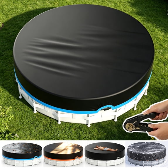 SHELTUSE 24Ft Round Pool Cover with Ratchet Tie Downs, 420D Heavy Duty Swimming Pool Cover for Above Ground Pools PU Tarp Snug Fit for UV Protected, Weather Protection
