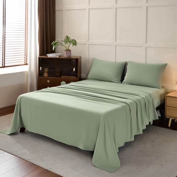 YarnDodo 4 Piece Queen Sheet Set, 600 Thread Count 100 Gsm, Double-Brushed Microfiber, 16" Deep Pocket, Sage Green