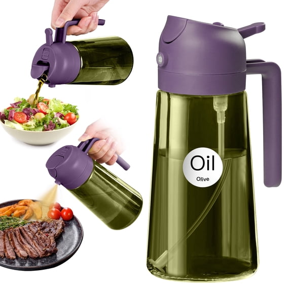 YARRAMATE 16oz/470ml Oil Sprayer w/ Stickers, Food-grade 2 in 1 Dark Green Olive Oil Dispenser Bottle for Air Fryer, Salad, Frying, BBQ (Purple)