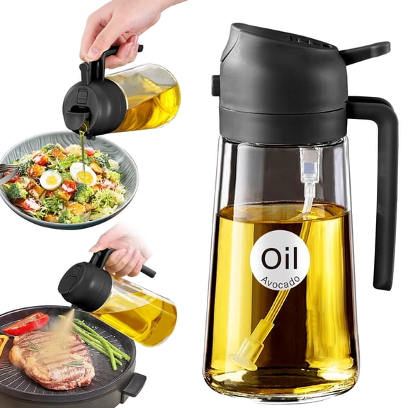 YARRAMATE 16oz/470ml Oil Sprayer w/ Stickers, 2 in 1 Glass Olive Oil Dispenser, Food Grade Spray Bottle for Salad, Frying, BBQ (Black)